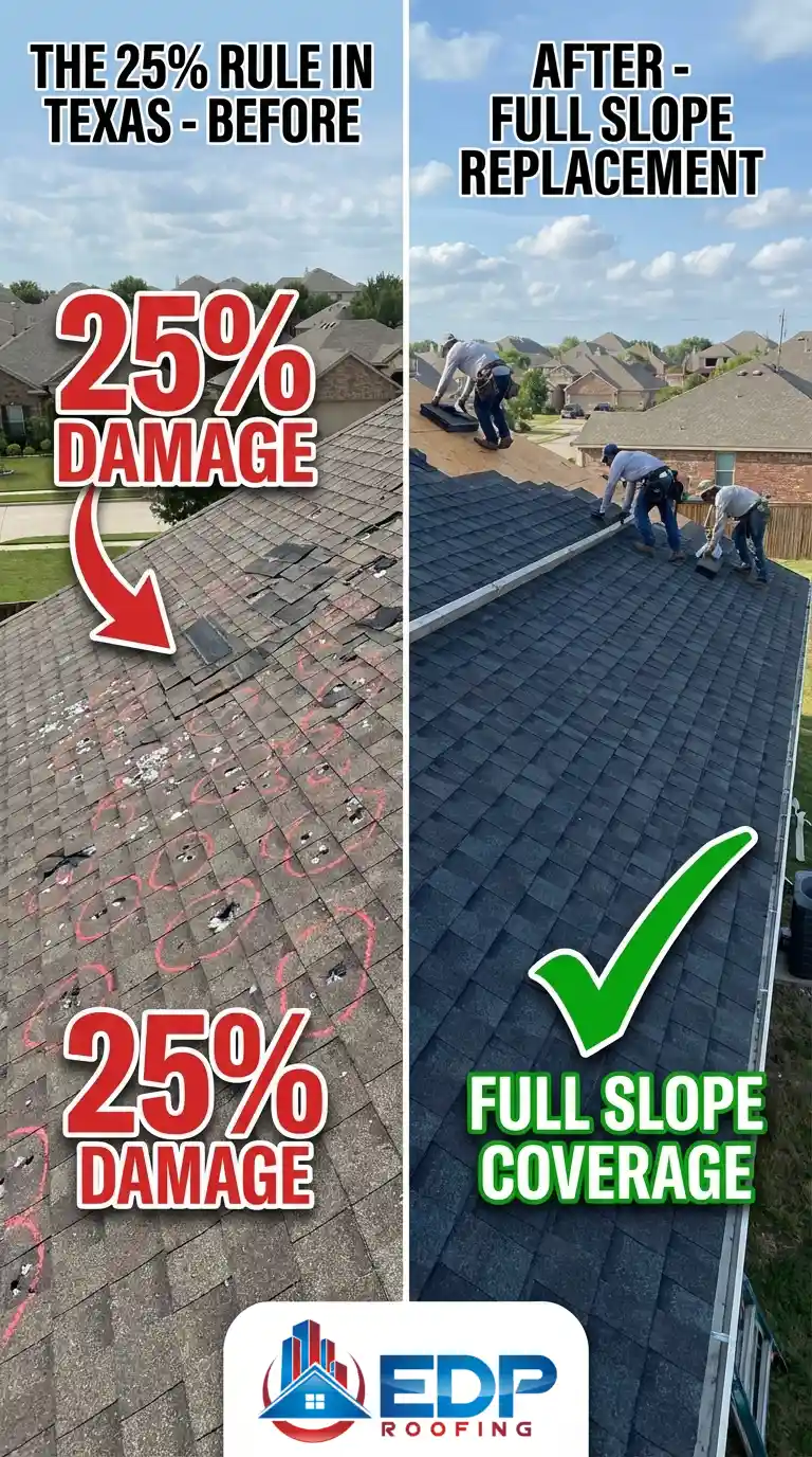 Illustration of before and after 25% rule in roofing