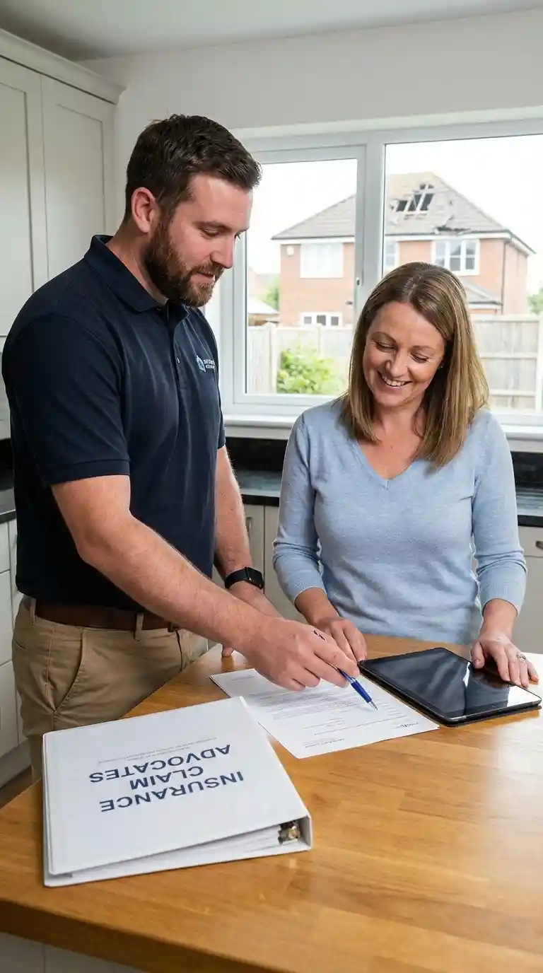 EDP Roofing meeting with homeowner to discuss her insurance claim rights