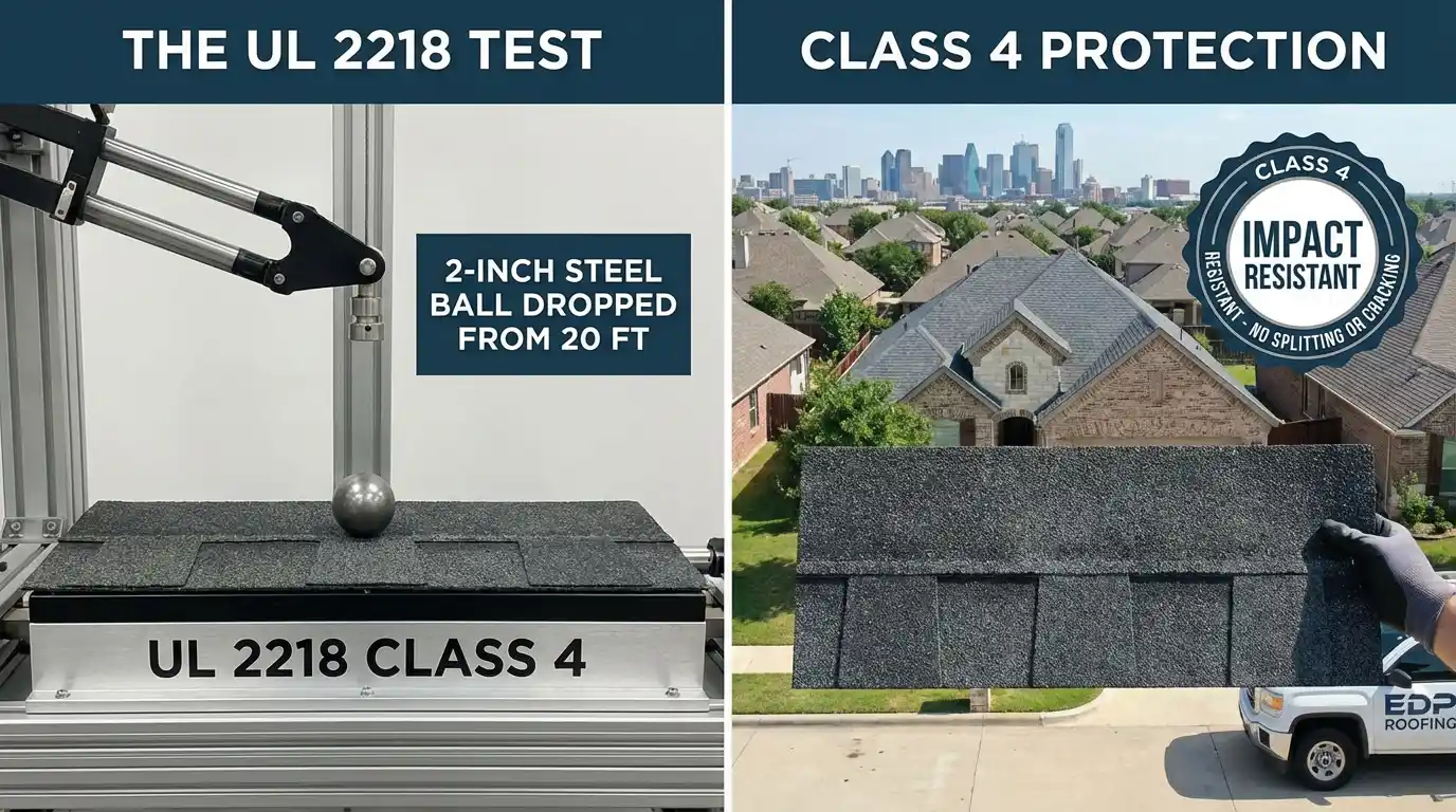 showing the steel ball test for class 4 roofing, damage resistant