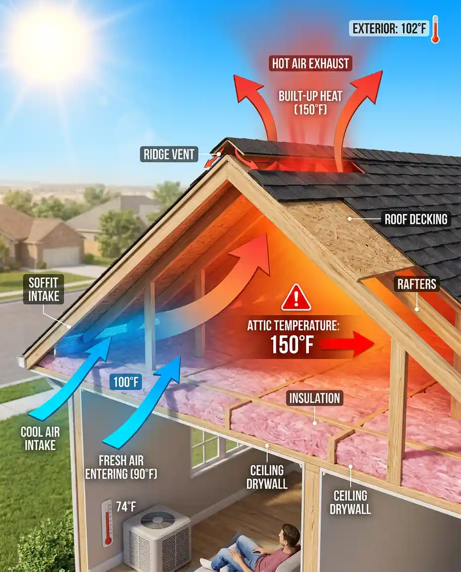 Illustration of how heat affects homes and ventilation systems around Dallas