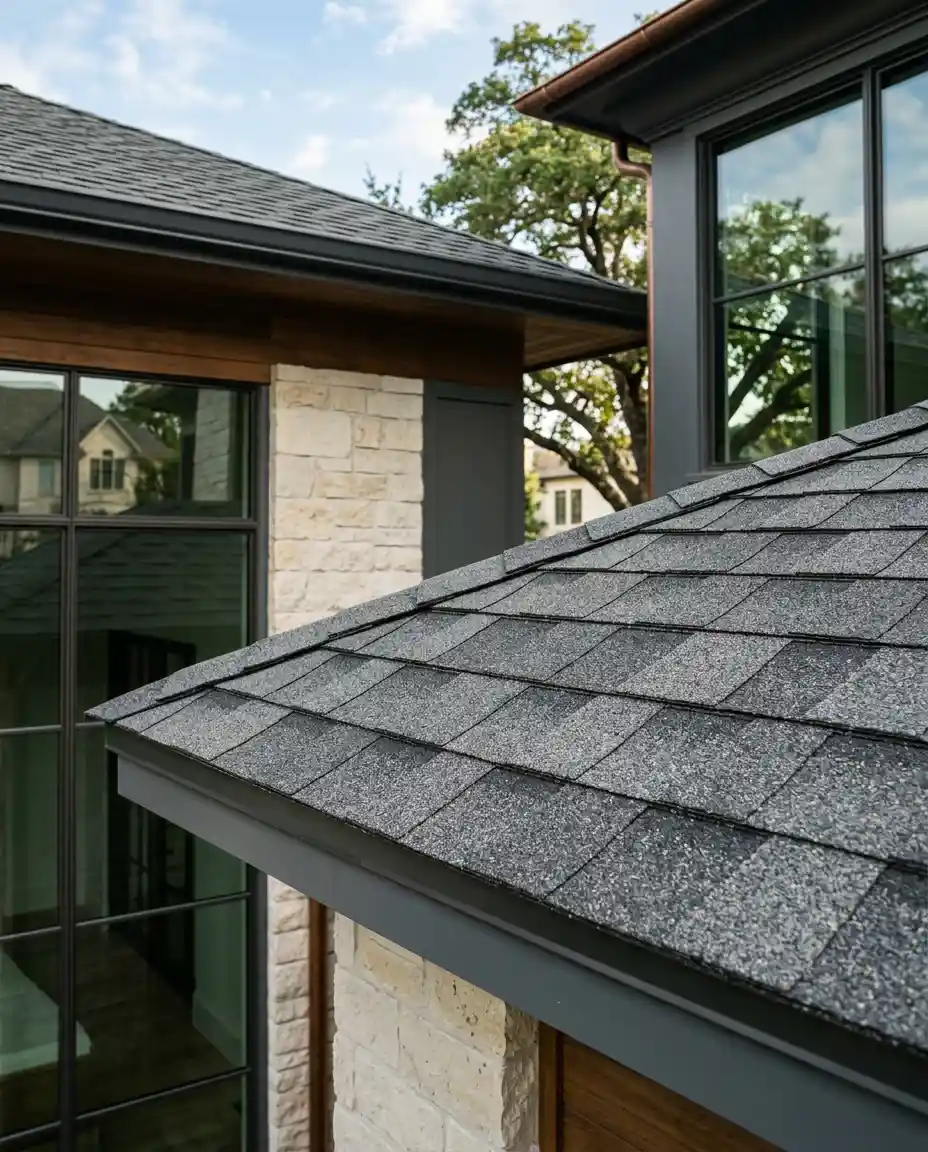 Showing the caliber of work performed by EDP - GAF charcoal gray class 4 asphalt shingle installation luxury home