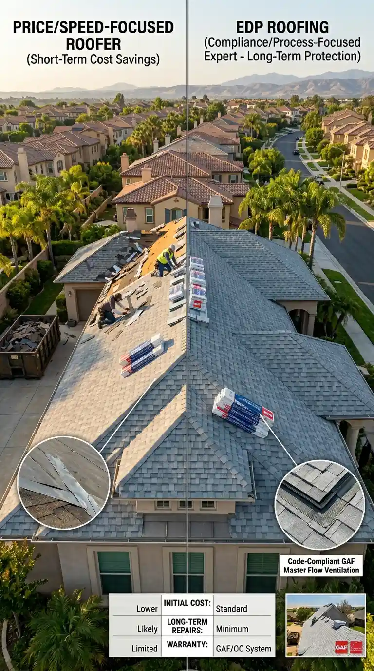 Illustrating the difference be tween a price/speed roofer vs local experts EDP 