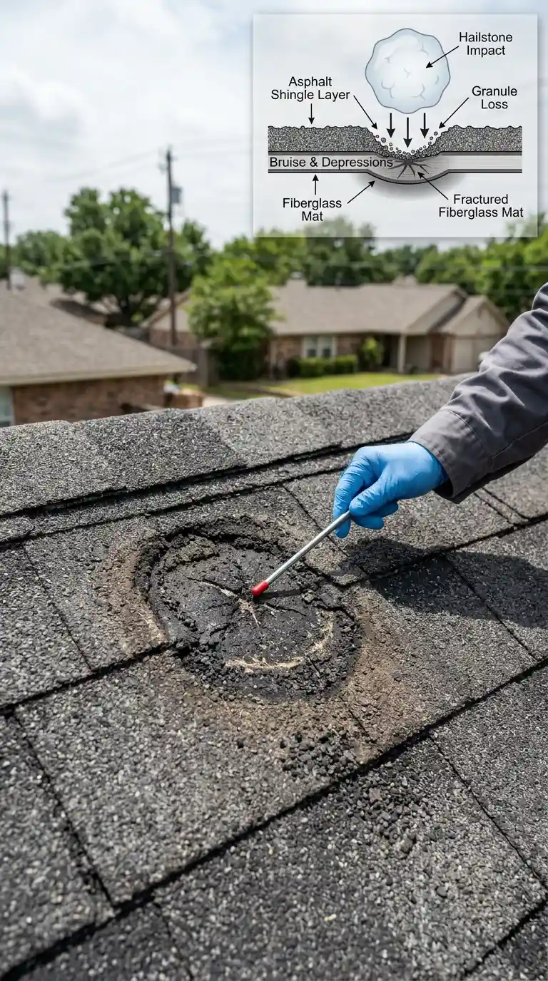 Showing the damage that a single hailstone could cause to a roof 